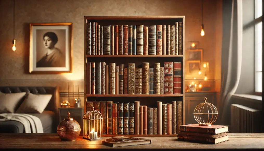 Hardcover books neatly displayed on a shelf