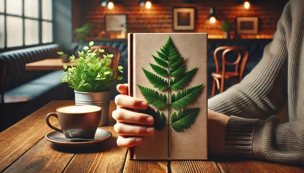 Person reading a paperback in a cafe